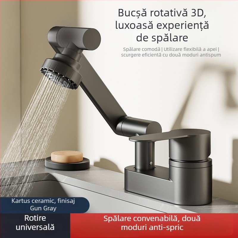 Robinet de lavoar cu două găuri – aliaj de cupru, ventil cu disc ceramic, 0–90°C, 0.1–0.9 MPa, Model: Dual-Hole Fortune Cat Basin Faucet