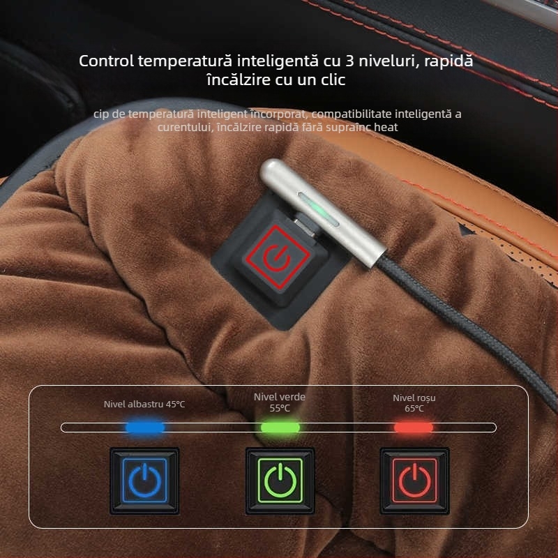 Perna de încălzire pentru scaunul auto 12V USB, încălzire electrică, umplutură Dutch Velvet, suprafață din poliester, pentru iarnă, model ZD-JZ101