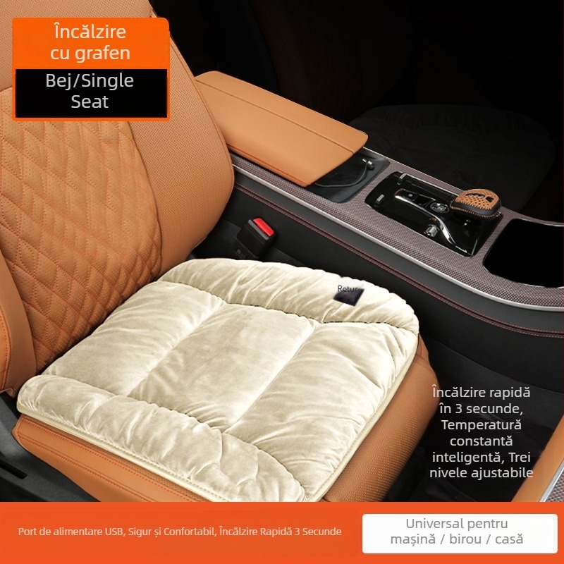 Perna de încălzire pentru scaunul auto 12V USB, încălzire electrică, umplutură Dutch Velvet, suprafață din poliester, pentru iarnă, model ZD-JZ101