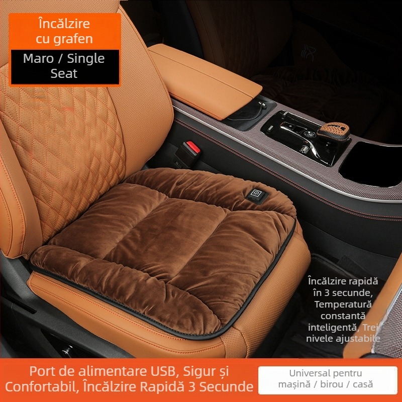 Perna de încălzire pentru scaunul auto 12V USB, încălzire electrică, umplutură Dutch Velvet, suprafață din poliester, pentru iarnă, model ZD-JZ101