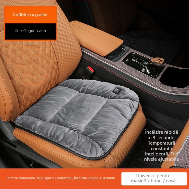 Perna de încălzire pentru scaunul auto 12V USB, încălzire electrică, umplutură Dutch Velvet, suprafață din poliester, pentru iarnă, model ZD-JZ101