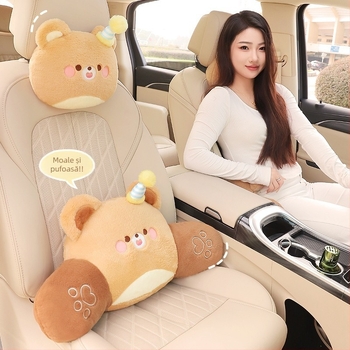 Pernă auto pentru cap și talie – stil desene animate, material pluș artificial, umplutură PP bumbac, potrivit pentru toate anotimpurile, compatibil cu mărcile auto generale (Brand: Group ch; Material: pluș artificial; Umplător: PP bumbac; Stil: Desen Anima