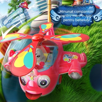 Walker de împins și învățare – temă avion, antialunecare, sonerie, din plastic, pentru copii 0–3 ani, exterior