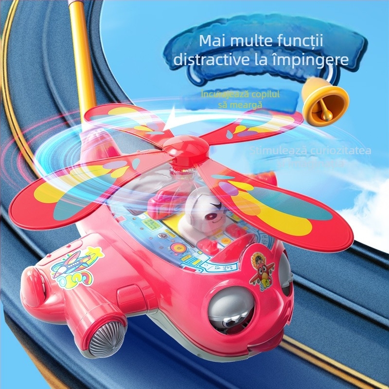 Walker de împins și învățare – temă avion, antialunecare, sonerie, din plastic, pentru copii 0–3 ani, exterior