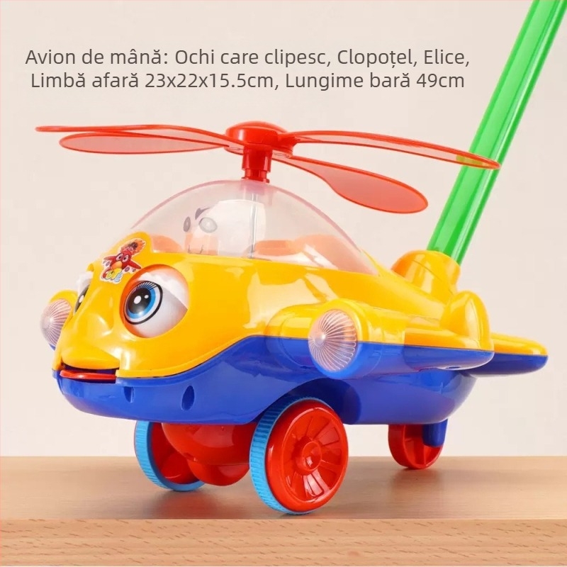 Walker de împins și învățare – temă avion, antialunecare, sonerie, din plastic, pentru copii 0–3 ani, exterior