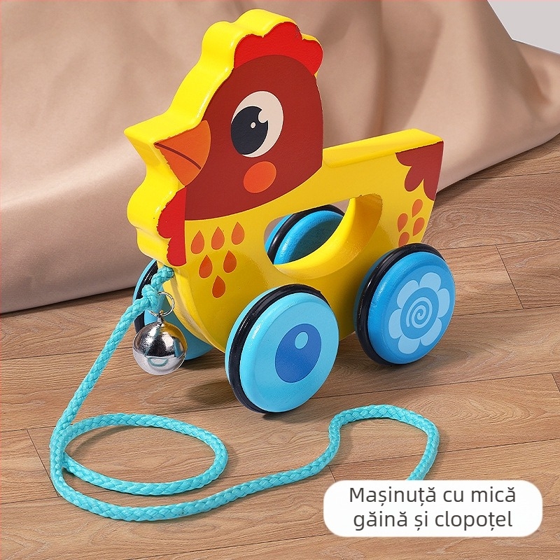 Jucărie de tras din lemn pentru copii, cu design animal de desene animate, 4–6 ani; material lemn; marcă Big hand in small hand; dezvoltă coordonarea mână-ochi