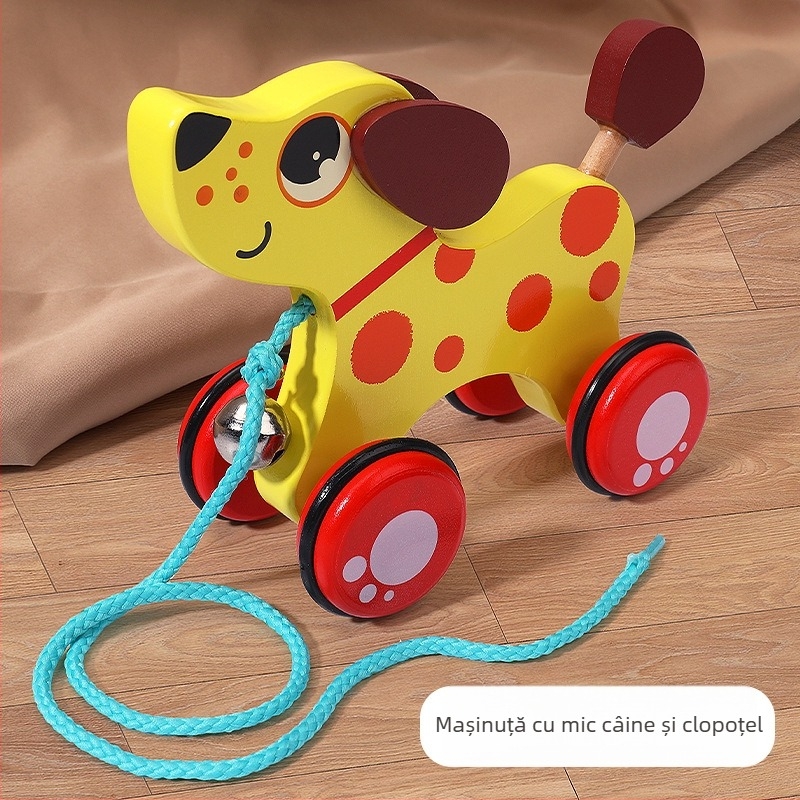 Jucărie de tras din lemn pentru copii, cu design animal de desene animate, 4–6 ani; material lemn; marcă Big hand in small hand; dezvoltă coordonarea mână-ochi