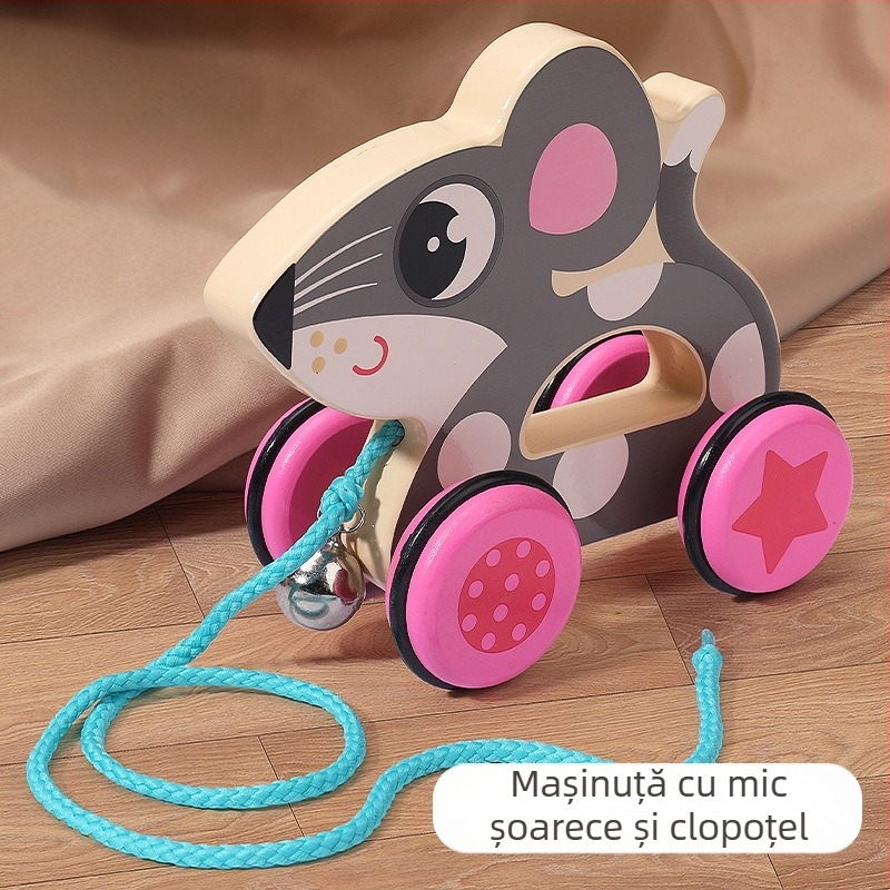 Jucărie de tras din lemn pentru copii, cu design animal de desene animate, 4–6 ani; material lemn; marcă Big hand in small hand; dezvoltă coordonarea mână-ochi