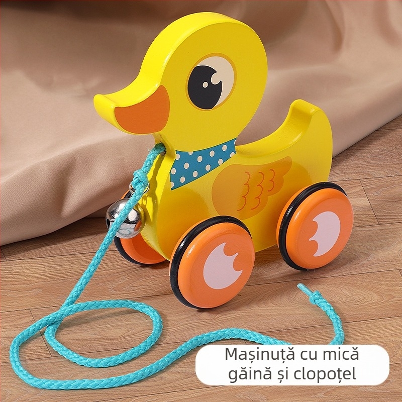 Jucărie de tras din lemn pentru copii, cu design animal de desene animate, 4–6 ani; material lemn; marcă Big hand in small hand; dezvoltă coordonarea mână-ochi