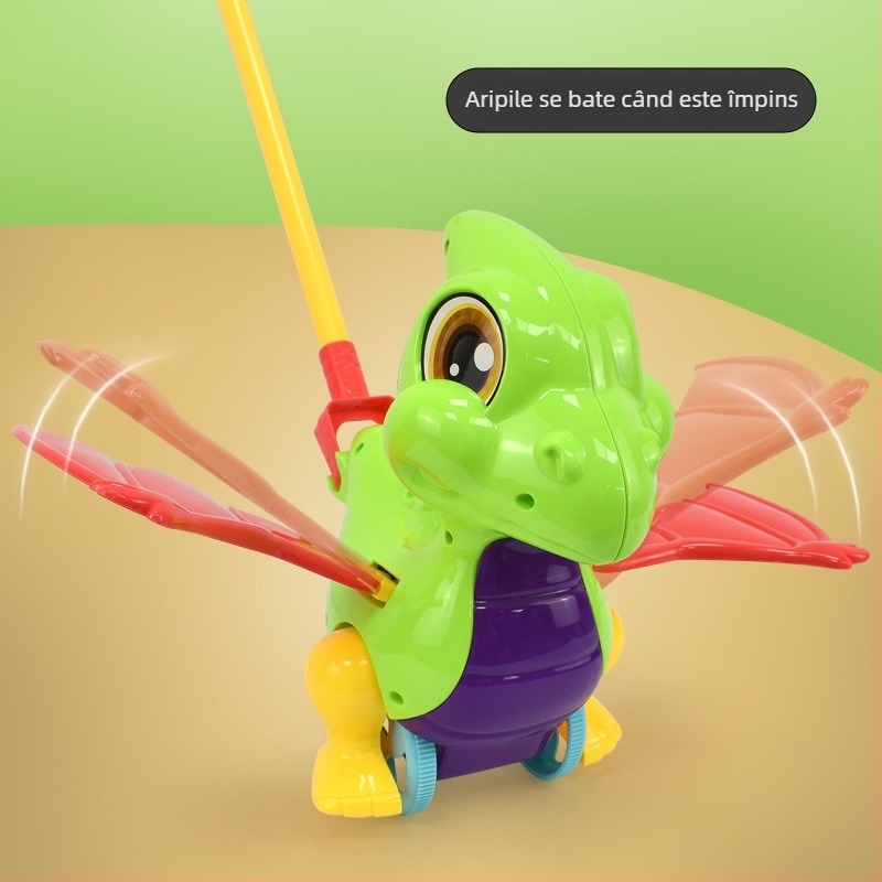Jucărie-pasă Walker pentru copii cu figuri de animale (pterozaur, rac, gândac, iepuraș) — din plastic, cu tijă unică, clopoțel muzical, balans și rotire