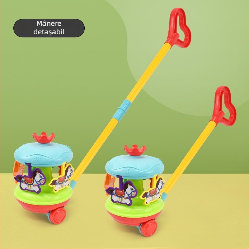 Jucărie-pasă Walker pentru copii cu figuri de animale (pterozaur, rac, gândac, iepuraș) — din plastic, cu tijă unică, clopoțel muzical, balans și rotire