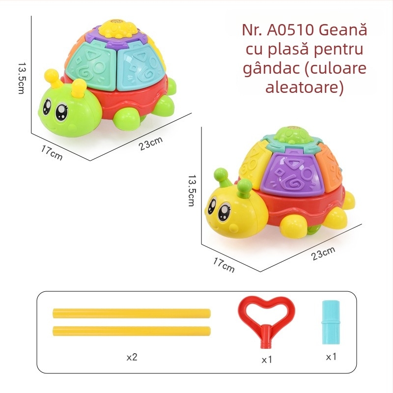 Jucărie-pasă Walker pentru copii cu figuri de animale (pterozaur, rac, gândac, iepuraș) — din plastic, cu tijă unică, clopoțel muzical, balans și rotire