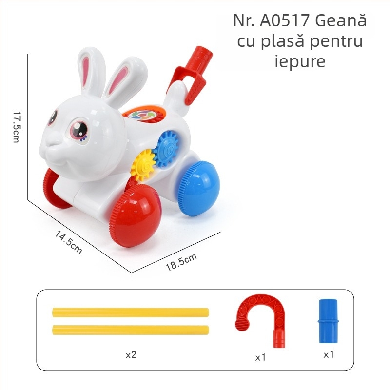 Jucărie-pasă Walker pentru copii cu figuri de animale (pterozaur, rac, gândac, iepuraș) — din plastic, cu tijă unică, clopoțel muzical, balans și rotire