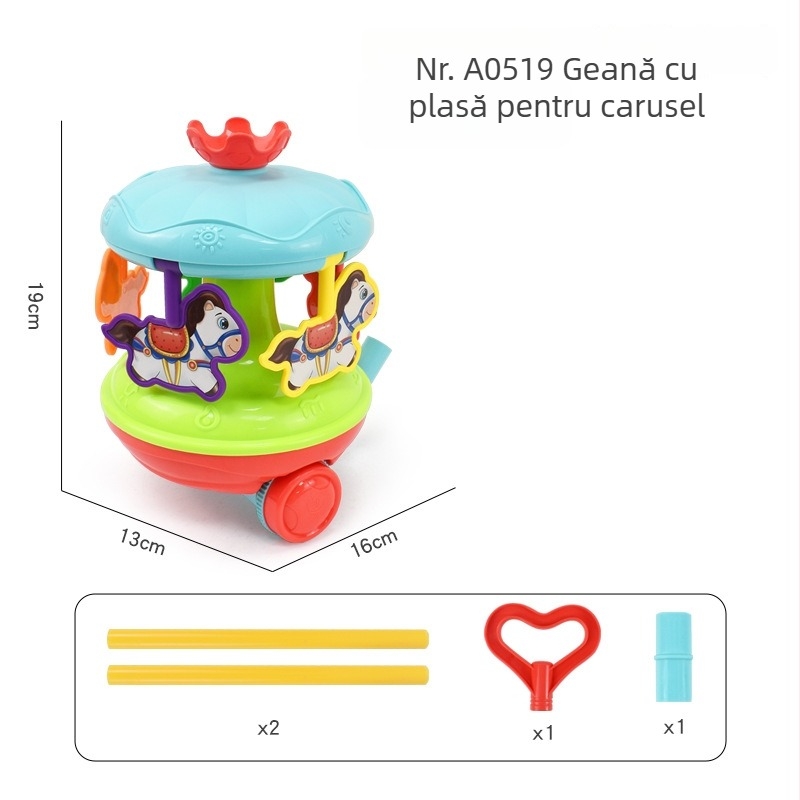 Jucărie-pasă Walker pentru copii cu figuri de animale (pterozaur, rac, gândac, iepuraș) — din plastic, cu tijă unică, clopoțel muzical, balans și rotire