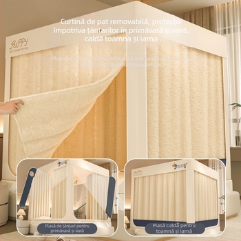 Canopă pentru pat cu plasă anti țânțari, cu trei uși, plasă pătrată cu fermoar, material poliester, cadru din oțel carbon vopsit