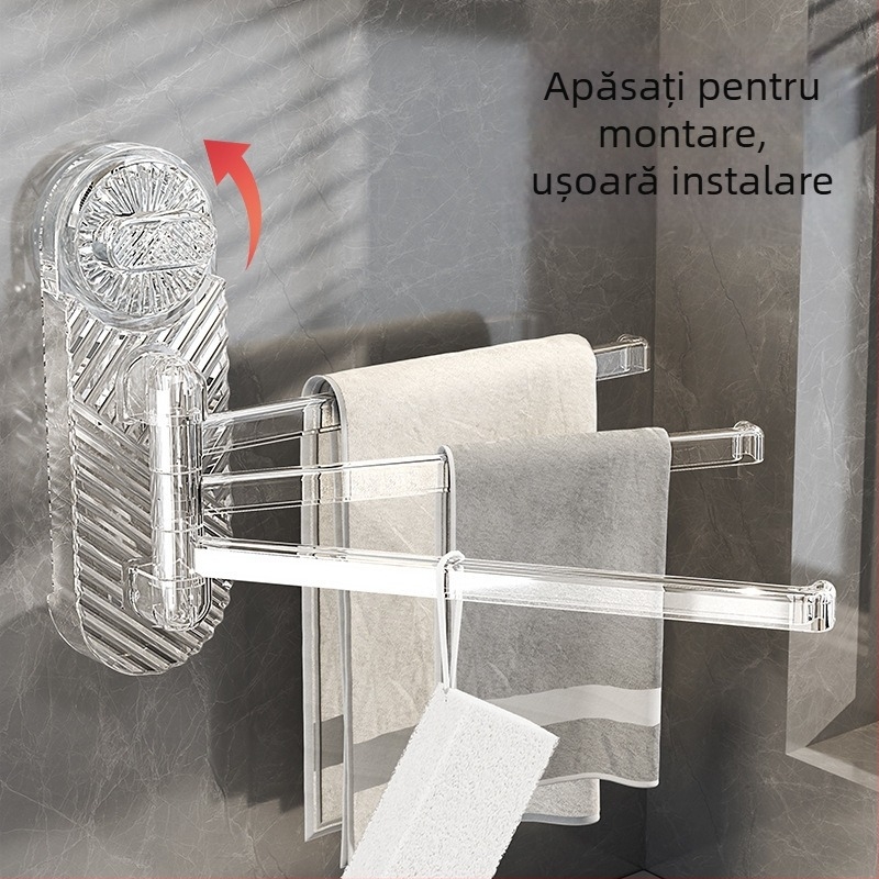 Suport rotativ din plastic cu ventuză, montat pe perete, pentru prosoape de bucătărie, cu mai multe tije