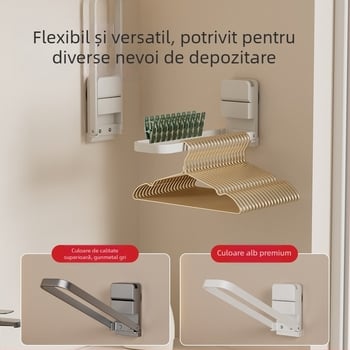 Bară pliabilă pentru prosoape cu ventuze, montaj pe perete, fără găuri, din fier