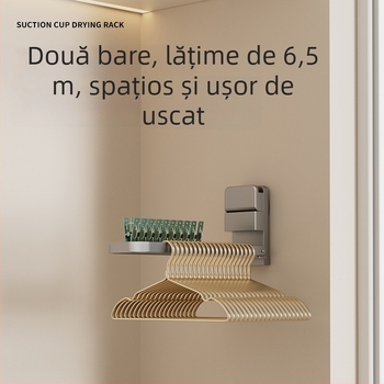Bară pliabilă pentru prosoape cu ventuze, montaj pe perete, fără găuri, din fier