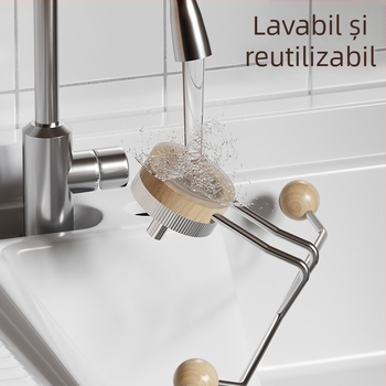 Suport de prosoape cu ventuză, fără găuri, oțel inoxidabil, finisaj lemn, baie și bucătărie – Shell Stone