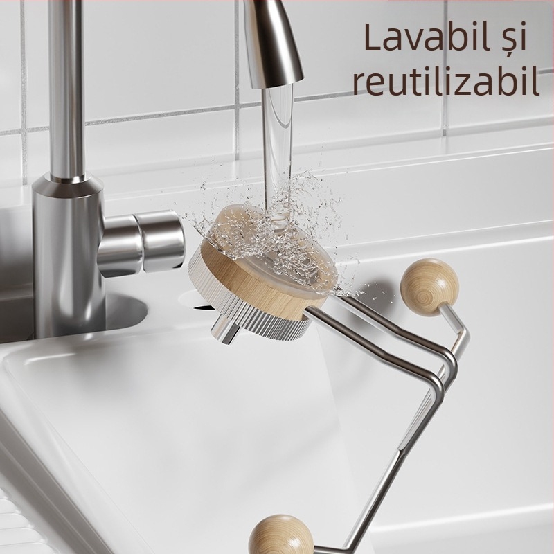 Suport de prosoape cu ventuză, fără găuri, oțel inoxidabil, finisaj lemn, baie și bucătărie – Shell Stone