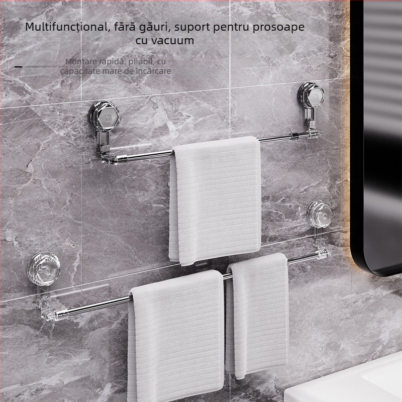 Raft de prosoape cu ventuză pentru baie, din oțel inoxidabil, fără găuri, extensibil