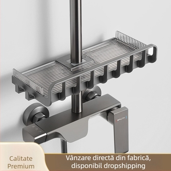 Raft depozitare baie cu bară de duș, din plastic, finisaj electroplating, încărcare 5–10 kg, 1 etaj, stil Light Luxury