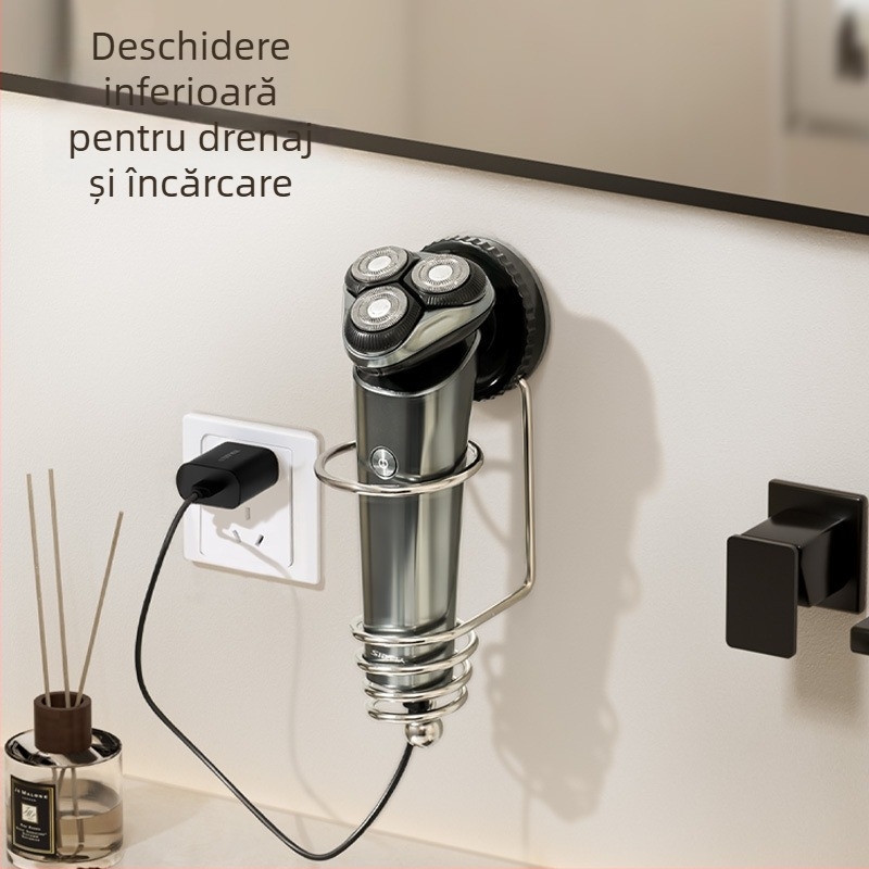 Raft de perete cu ventuză din oțel inoxidabil, fără găuri, pentru aparat de ras electric și pieptene, montaj rotativ