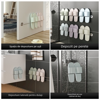 Guangkai Raft pentru papuci din oțel inoxidabil, montat pe perete — montaj fără găuri, organizator baie