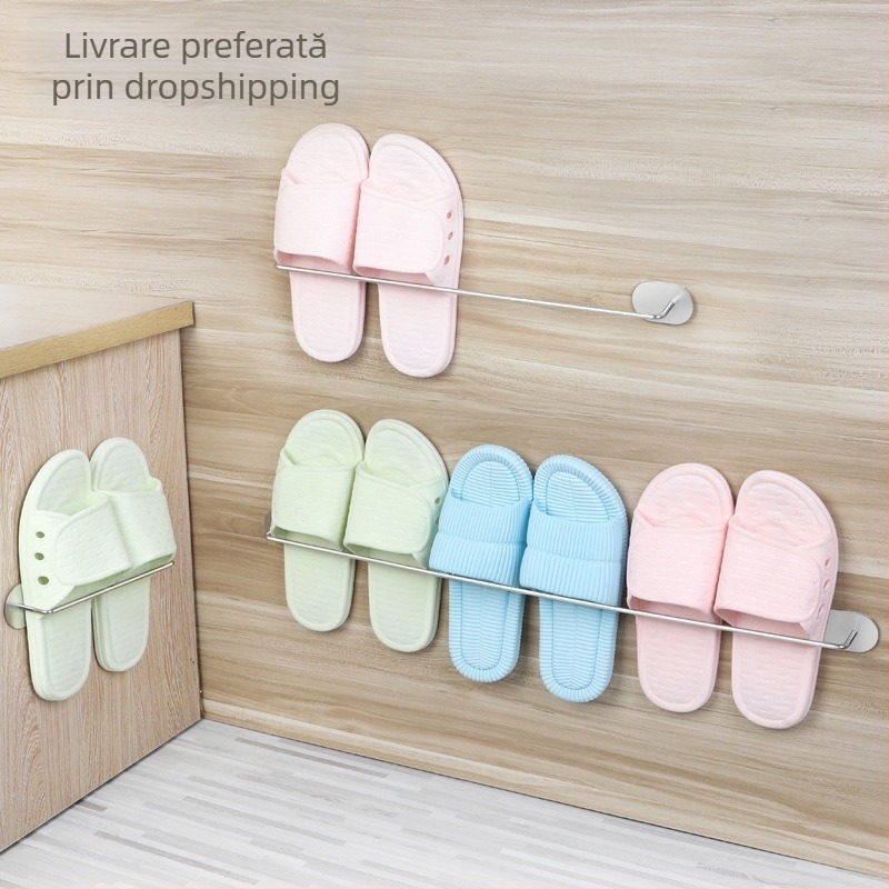 Guangkai Raft pentru papuci din oțel inoxidabil, montat pe perete — montaj fără găuri, organizator baie