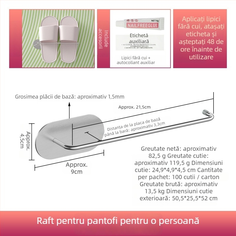 Guangkai Raft pentru papuci din oțel inoxidabil, montat pe perete — montaj fără găuri, organizator baie