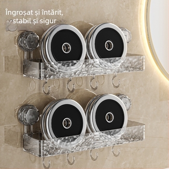 Raft de depozitare pentru baie, montat pe perete, cu ventuză, fără găuri, design ușor luxos cu model în valuri, 1 etaj, suprafață lustruită, încărcare 5–10 kg, Changyao Storage Rack