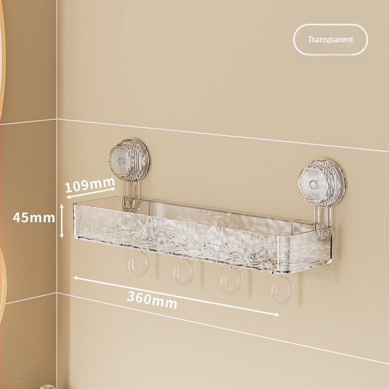 Raft de depozitare pentru baie, montat pe perete, cu ventuză, fără găuri, design ușor luxos cu model în valuri, 1 etaj, suprafață lustruită, încărcare 5–10 kg, Changyao Storage Rack