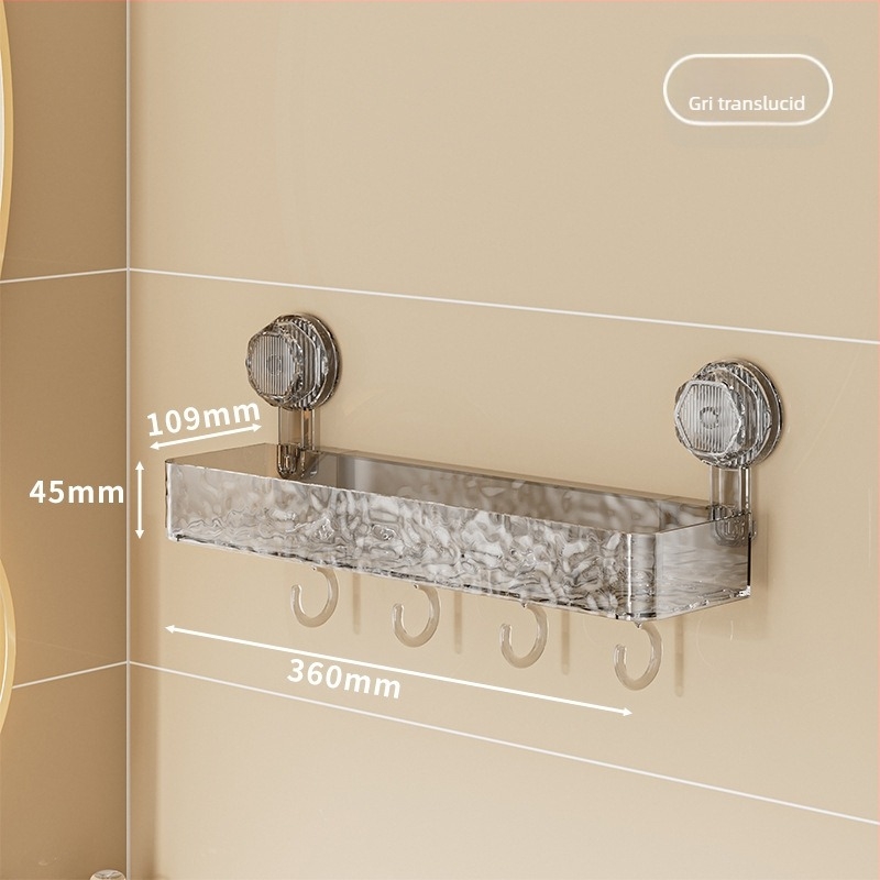 Raft de depozitare pentru baie, montat pe perete, cu ventuză, fără găuri, design ușor luxos cu model în valuri, 1 etaj, suprafață lustruită, încărcare 5–10 kg, Changyao Storage Rack