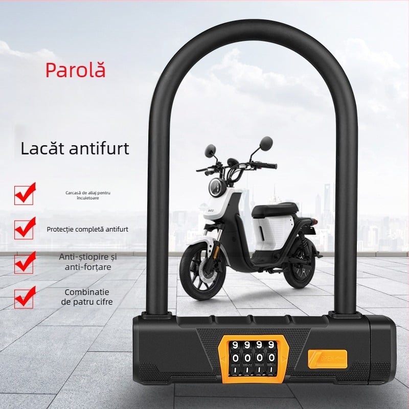 Lacăt în formă de U pentru bicicletă, JcSp Jianshi, model U-lock, cablu din oțel, 1,6 kg, stil modern simplu