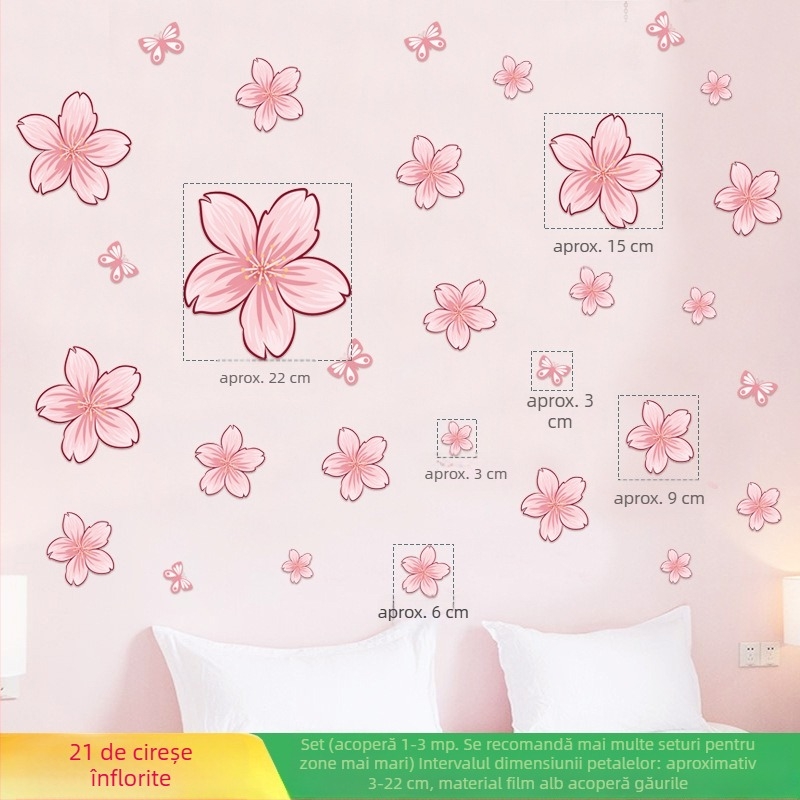 Autocolant de perete cu flori – PVC impermeabil, autoadeziv, decor pentru living și dormitor, stil modern minimalist