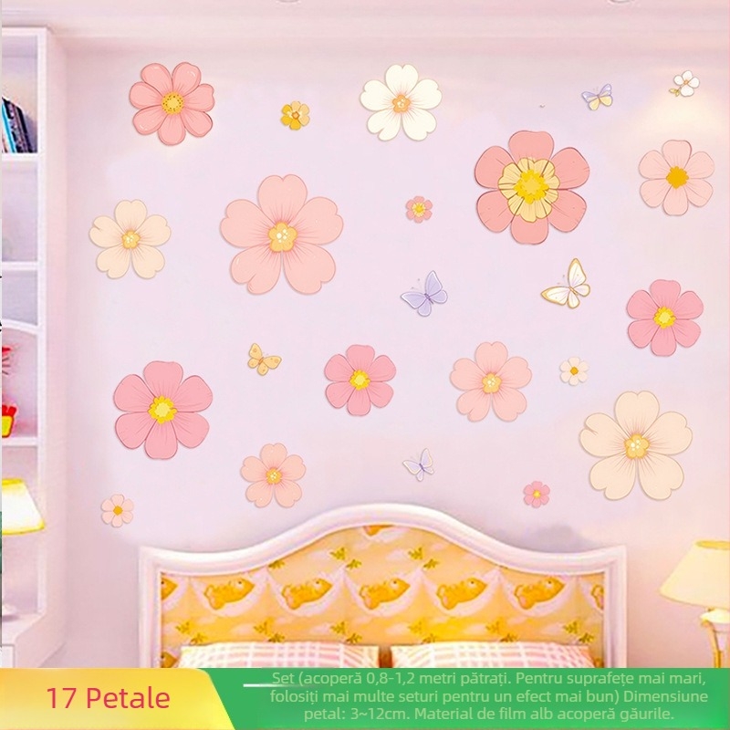 Autocolant de perete cu flori – PVC impermeabil, autoadeziv, decor pentru living și dormitor, stil modern minimalist