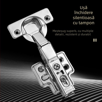 Balama pentru uși de dulap cu placă groasă din oțel inoxidabil, cu amortizare tampon și arc hidraulic (Model HB-thick plate hinge; Material: oțel inoxidabil 304; Finisaj: lucios; Brand: TIANJULE)