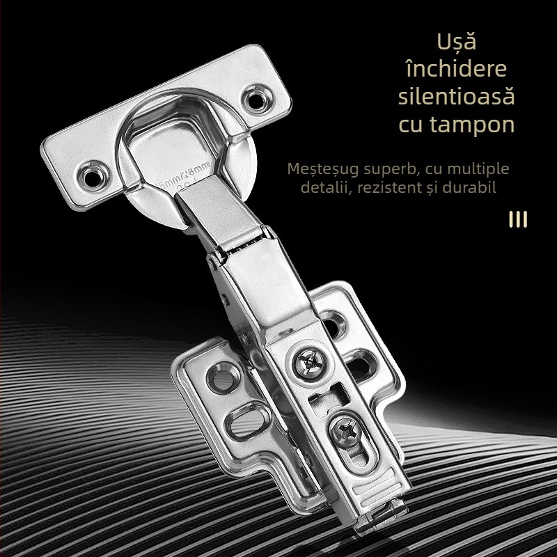 Balama pentru uși de dulap cu placă groasă din oțel inoxidabil, cu amortizare tampon și arc hidraulic (Model HB-thick plate hinge; Material: oțel inoxidabil 304; Finisaj: lucios; Brand: TIANJULE)