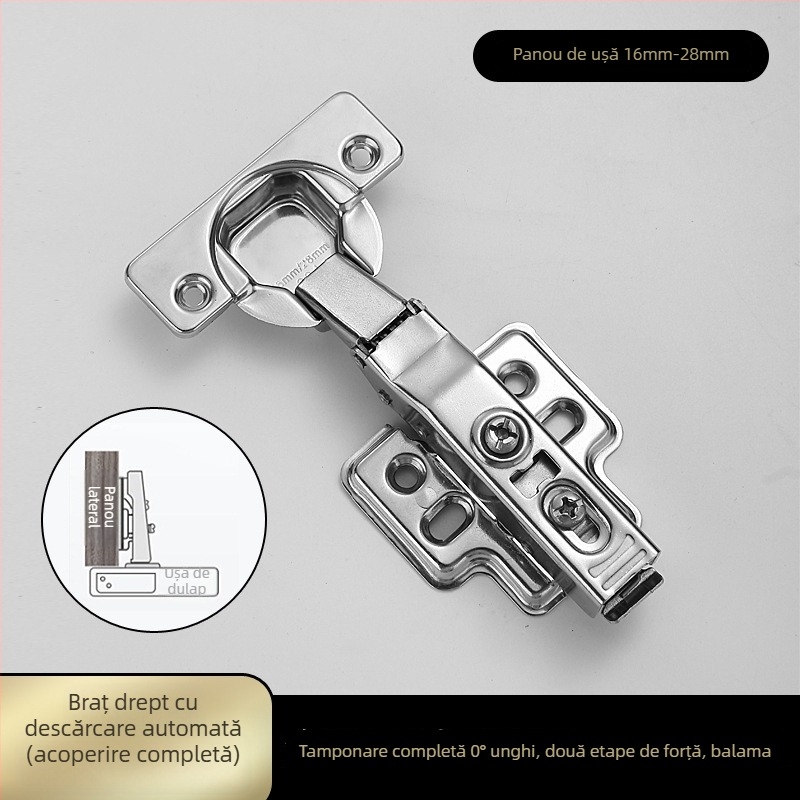 Balama pentru uși de dulap cu placă groasă din oțel inoxidabil, cu amortizare tampon și arc hidraulic (Model HB-thick plate hinge; Material: oțel inoxidabil 304; Finisaj: lucios; Brand: TIANJULE)