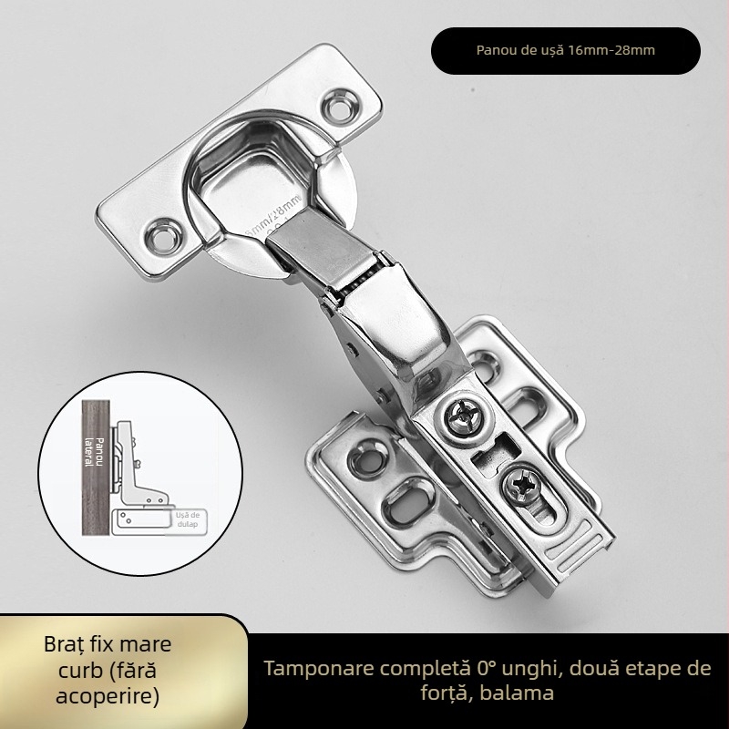 Balama pentru uși de dulap cu placă groasă din oțel inoxidabil, cu amortizare tampon și arc hidraulic (Model HB-thick plate hinge; Material: oțel inoxidabil 304; Finisaj: lucios; Brand: TIANJULE)