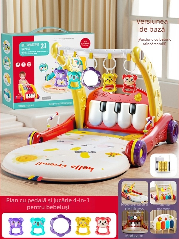 Pășitor pentru bebeluși cu pian pedale – Jucărie muzicală educativă, cu dublă funcție, pentru 0–3 ani, din plastic