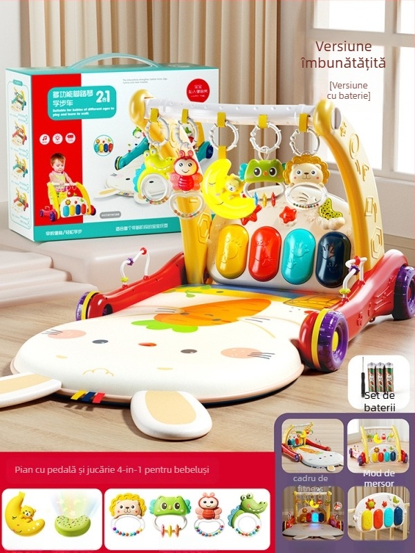 Pășitor pentru bebeluși cu pian pedale – Jucărie muzicală educativă, cu dublă funcție, pentru 0–3 ani, din plastic