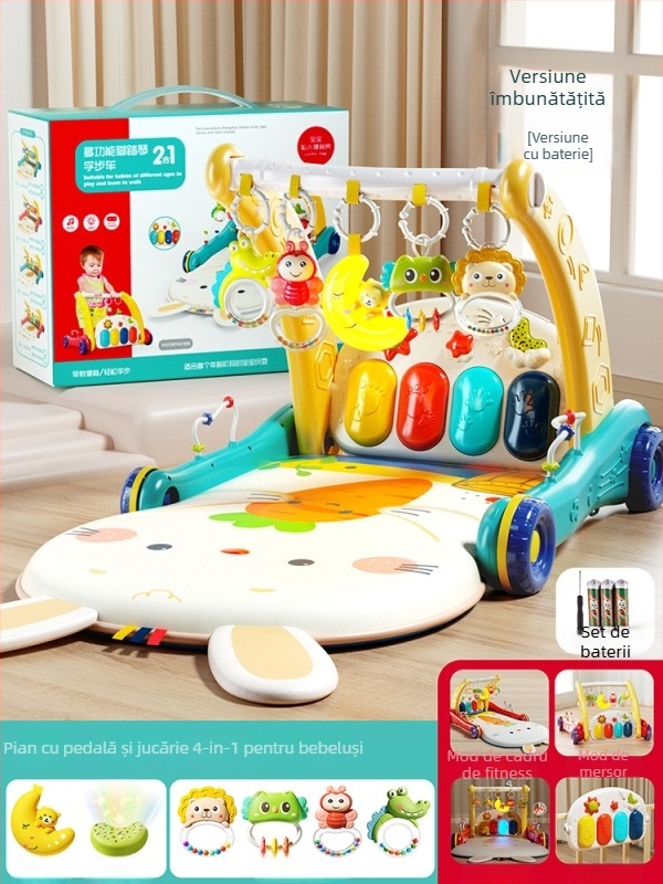 Pășitor pentru bebeluși cu pian pedale – Jucărie muzicală educativă, cu dublă funcție, pentru 0–3 ani, din plastic