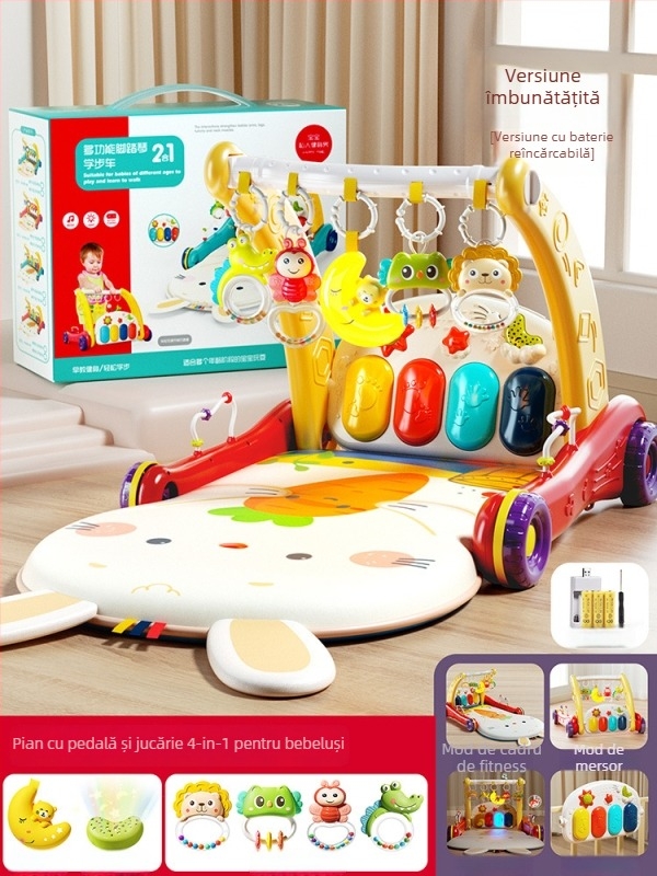 Pășitor pentru bebeluși cu pian pedale – Jucărie muzicală educativă, cu dublă funcție, pentru 0–3 ani, din plastic