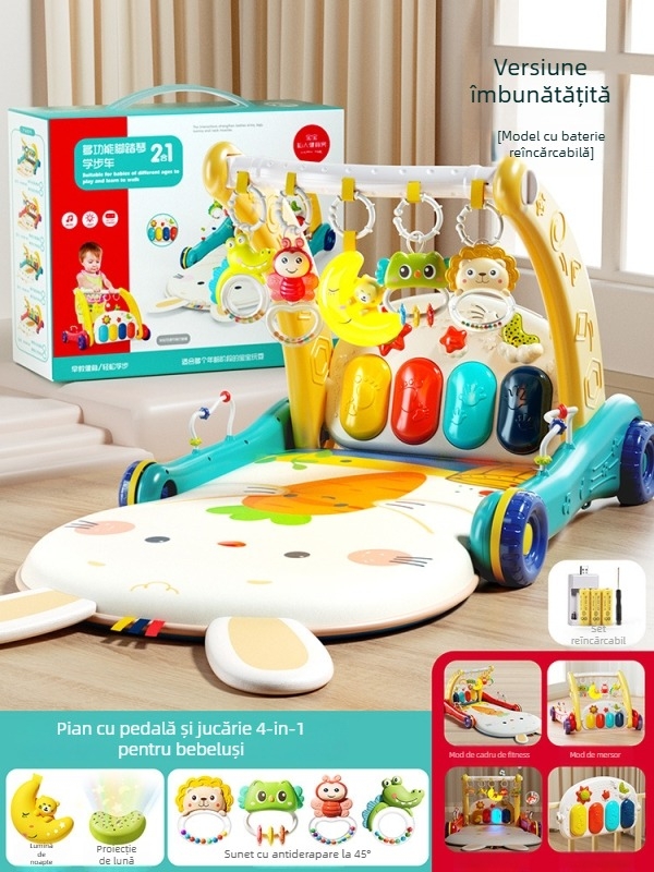 Pășitor pentru bebeluși cu pian pedale – Jucărie muzicală educativă, cu dublă funcție, pentru 0–3 ani, din plastic