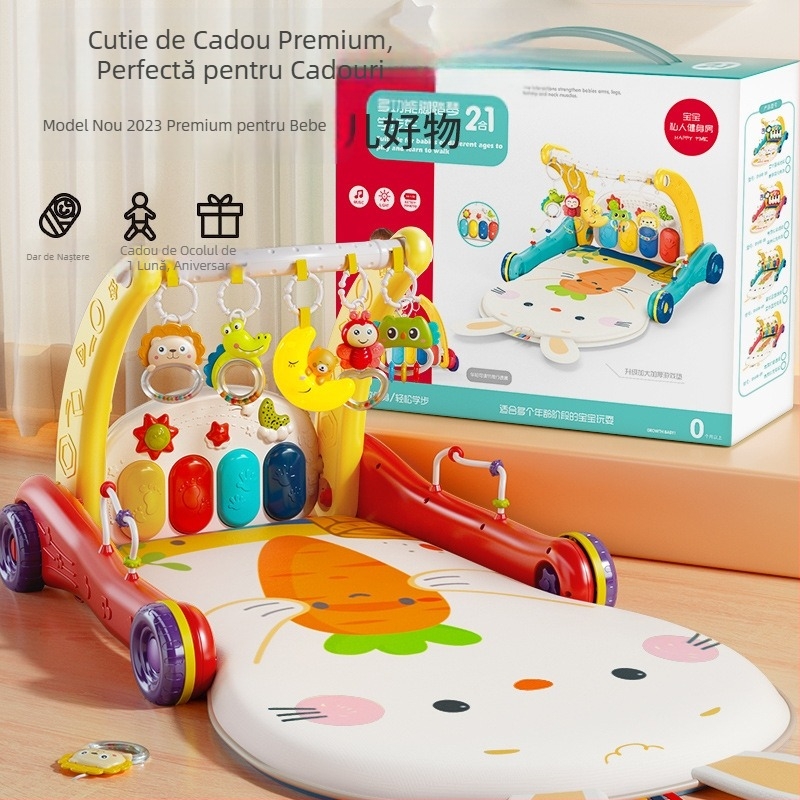 Pășitor pentru bebeluși cu pian pedale – Jucărie muzicală educativă, cu dublă funcție, pentru 0–3 ani, din plastic