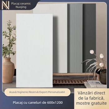 Placă ceramică de interior pentru perete, model canelat, finisaj mat, antialunecare, stil modern minimalist, imitatie de plăci antice, pentru living