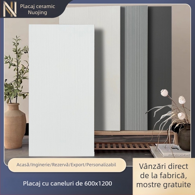 Placă ceramică de interior pentru perete, model canelat, finisaj mat, antialunecare, stil modern minimalist, imitatie de plăci antice, pentru living