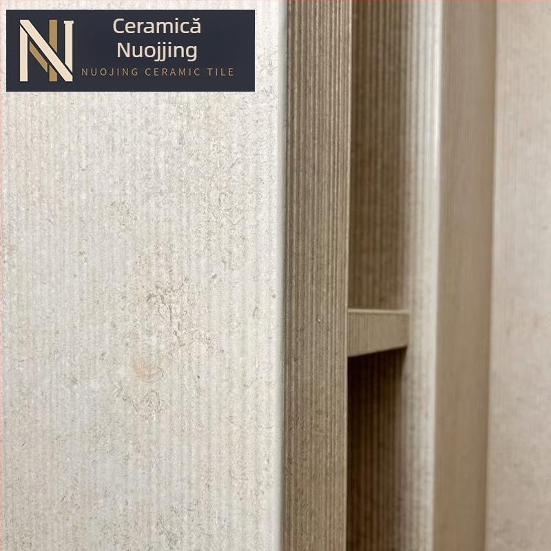 Placă ceramică de interior pentru perete, model canelat, finisaj mat, antialunecare, stil modern minimalist, imitatie de plăci antice, pentru living