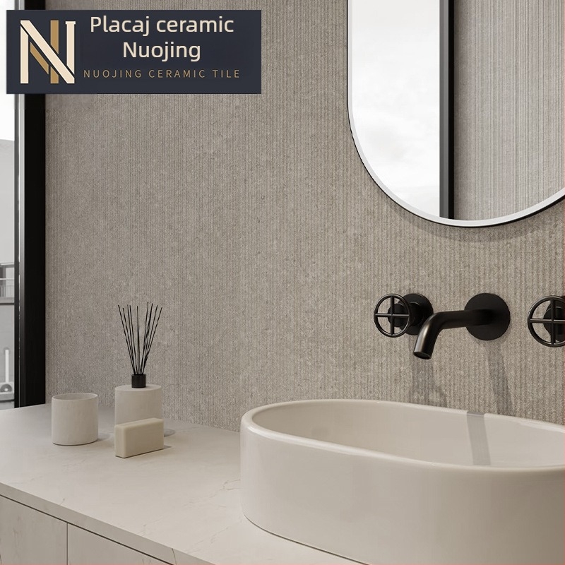 Placă ceramică de interior pentru perete, model canelat, finisaj mat, antialunecare, stil modern minimalist, imitatie de plăci antice, pentru living